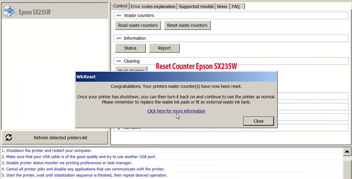 Reset Epson SX235W Step 7